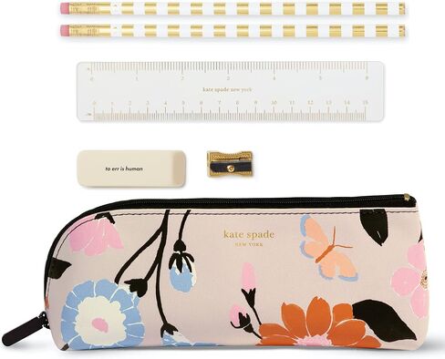 Kate Spade New York Pen and Pencil Case مع لوازم المكاتب ، وتشمل Zip Pouch 2 أقلام الرصاص ، ومرحى ، وممحاة ، وحاكم ، والطلاء بالأرقام in Kuwait