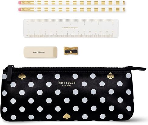 Kate Spade New York Pen and Pencil Case مع لوازم المكاتب ، وتشمل Zip Pouch 2 أقلام الرصاص ، ومرحى ، وممحاة ، وحاكم ، والطلاء بالأرقام in Kuwait