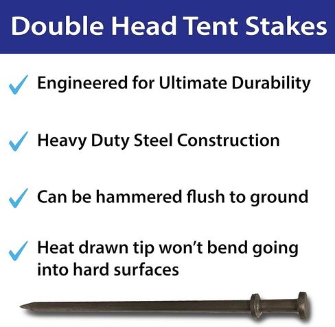 Double Head Tent Stakes - Heavy Duty Steel Tent Stakes, Versatile Ground Spikes to Anchor Commercial Inflatables, Party Tents, and Outdoor Camping Shelters, 3/4 x 24 Inch, 4-Pack in Kuwait