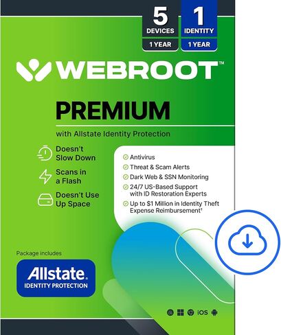 Webroot مكافحة الفيروسات لألعاب الكمبيوتر 2025 | 1 جهاز | 1 سنة تنزيل + محسن أداء النظام in Saudi Arabia