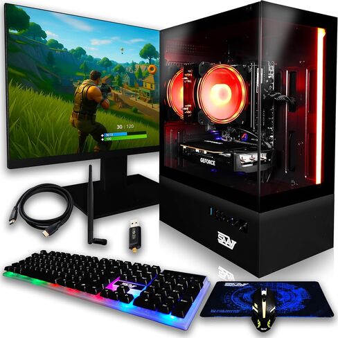 SAAV X1 Prebuilt Gaming PC Bundle with Monitor 22in, Intel i5 3.4GHz, 16GB RAM, GEFORCE GTX750 GDDR5, 512GB NVME, WiFi 6, Bluetooth, Win 10, Mouse Keyboard, Gaming PC Setup, PC Gaming Computer Desktop in Kuwait