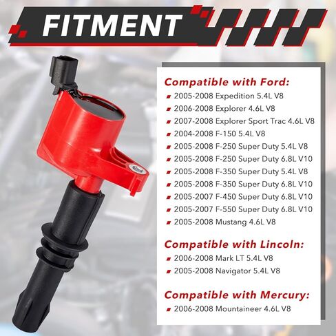 مجموعة Pindex مكونة من 8 ملفات إشعال منحنية متوافقة مع Ford Lincoln Mercury 4.6l 5.4l v8 v10. تناسب DG508 DG457 DG472 DG491 F523، أسود in Kuwait