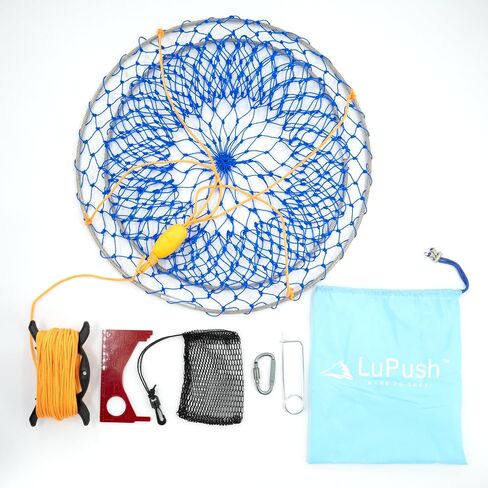 Crab Ring Trap – Collapsible Crab Net with 100ft Rope, Bait Bag, Clip & Ruler – 6 Pieces Portable Crab Trap for Easy Storage – Durable Grid Design for Dock & Pier Crabbing in Saudi Arabia