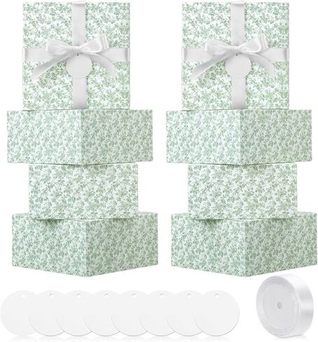 Faccito 8 Pack Blue Floral Gift Boxes 8 x 8 x 4 Inch Chinoiserie Blue and White Flower Paper Boxes with Ribbon Label Card for Wedding Bridesmaid Proposal Gift Bridal Baby Shower Birthday Party Favor in Saudi Arabia