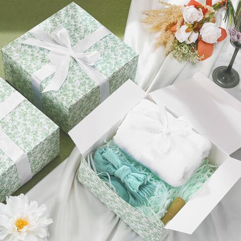 Faccito 8 Pack Blue Floral Gift Boxes 8 x 8 x 4 Inch Chinoiserie Blue and White Flower Paper Boxes with Ribbon Label Card for Wedding Bridesmaid Proposal Gift Bridal Baby Shower Birthday Party Favor in Saudi Arabia
