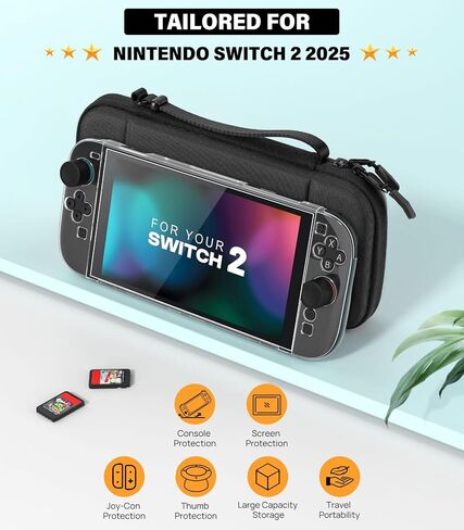 MoKo Switch 2 Accessories Bundle Kit for Nintendo Switch 2 (2025), 14 in 1 Gift Kit with Carrying Case, Protective Cover, Clear TPU Joycon Case, 2x Screen Protectors and 8x Thumb Grip Caps, Black in Saudi Arabia