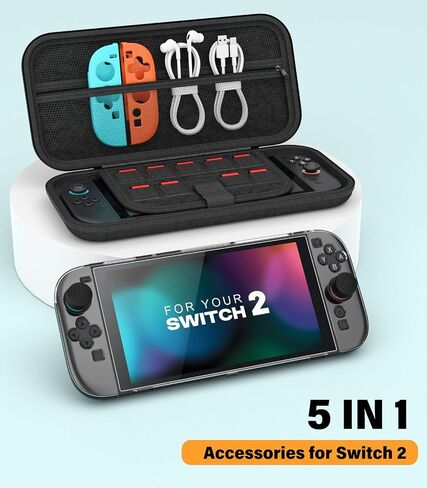 MoKo Switch 2 Accessories Bundle Kit for Nintendo Switch 2 (2025), 14 in 1 Gift Kit with Carrying Case, Protective Cover, Clear TPU Joycon Case, 2x Screen Protectors and 8x Thumb Grip Caps, Black in Saudi Arabia
