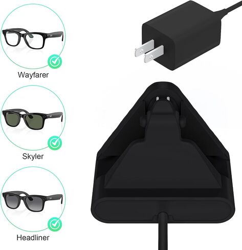 النظارات الذكية شحن الحامل والكابلات المتوافقة مع Ray-Ban Meta Wayfarer Headliner Skyler ، محمول USB-A نظارات ذكية الشحن مع كابل شحن 39 " in Kuwait