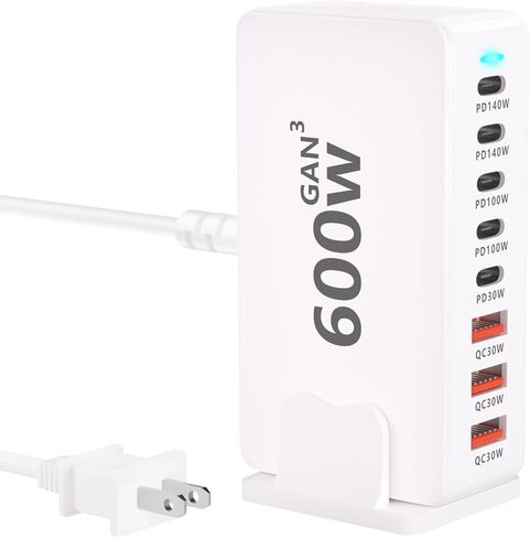 600W USB-C GaN III Fast Charger, 8-Port USB Charging Station with Dual 140W PD3.1, QC 30W, 100-240V Input,Compatible with MacBook, iPhone,iPad & Other Multiple Devices (Black) in Saudi Arabia