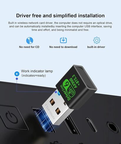 AX900MBPS WIFI 6 و Bluetooth 5.3 محول التحرير والسرد مزدوج النطاق 5/2.4 جيجا هرتز الشبكة اللاسلكية الخارجية USB Wi-Fi مستقبل للكمبيوتر المحمول/الكمبيوتر/سطح المكتب 4DBI المتوافق مع Windows 10/11 in Saudi Arabia