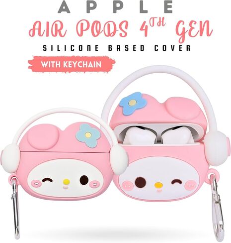 متوافق مع AirPods 4 Case Cover 2024 مع مجموعة Cleaning Kit ، Cartoon Kawaii لـ AirPods Case Generation Case Case for Apple Airpods 4 with keychain for Women Girls (Kitty White) in Kuwait