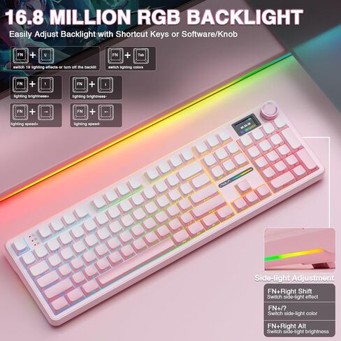 Aula F108 Pro - لوحة مفاتيح ميكانيكية لاسلكية مع شاشة ومقبض ، لوحة مفاتيح بالحجم الكامل مع بطارية 8000 مللي أمبير في الساعة ، مفاتيح محفوظة مسبقًا ، مفاتيح مفاتيح PBT المطبوعة الجانبية ، لوحات مفاتيح ألعاب مخصصة RGB ذات الإضاءة الخلفية RGB in Saudi Arabia