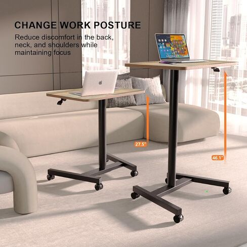 28-Inch Mobile Standing Desk Adjustable Height with Cup Holder, Portable Standing Desk with Lockable Wheels, Rolling Table for Home Office Classroom Hospital (Snow-White, Steel Classic) in Saudi Arabia