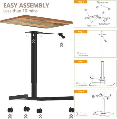 28-Inch Mobile Standing Desk Adjustable Height with Cup Holder, Portable Standing Desk with Lockable Wheels, Rolling Table for Home Office Classroom Hospital (Snow-White, Steel Classic) in Saudi Arabia