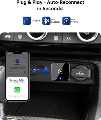 2025 Wireless CarPlay Adapter – Convert Factory Wired to Wireless, Dual-Band 5.8GHz/2.4GHz Wi-Fi, Plug & Play for iPhone 6+/iOS 10+ & Android 11+, No Delay, Auto-Reconnect in Saudi Arabia