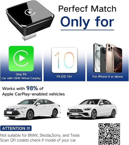 2025 Wireless CarPlay Adapter – Convert Factory Wired to Wireless, Dual-Band 5.8GHz/2.4GHz Wi-Fi, Plug & Play for iPhone 6+/iOS 10+ & Android 11+, No Delay, Auto-Reconnect in Saudi Arabia