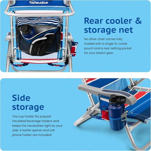 Homevative Cooler+ Folding Backpack Beach Chair with 5 Positions, Towel bar, XL Cooler Pouch, Storage Net, Cup and Phone Holder, Breeze, 2 Pack in Saudi Arabia