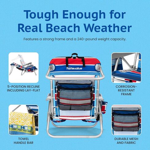 Homevative Cooler+ Folding Backpack Beach Chair with 5 Positions, Towel bar, XL Cooler Pouch, Storage Net, Cup and Phone Holder, Breeze, 2 Pack in Saudi Arabia
