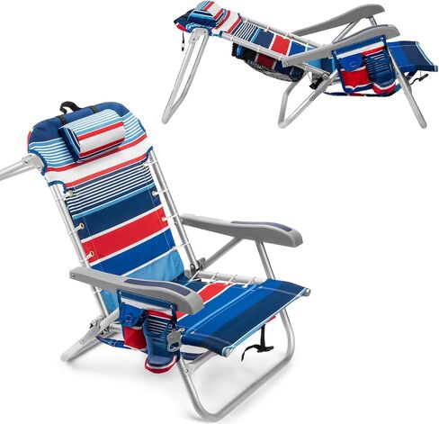 Homevative Cooler+ Folding Backpack Beach Chair with 5 Positions, Towel bar, XL Cooler Pouch, Storage Net, Cup and Phone Holder, Breeze, 2 Pack in Saudi Arabia