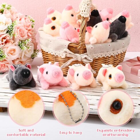 HyDren 24 Pcs 4 in Cute Plush Mini Piggy Toy Animals Plush Piggy Party Gift Pig Keychain Backpack for Boys Girls Birthday Party Gifts, DIY Home Decoration in Saudi Arabia