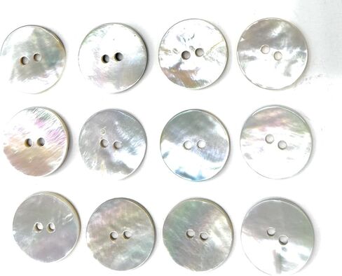 Premium Natural Agoya Shell Round Buttons, 2-HoleOcean Pearl Buttons Set- Suits, Dreses (Natural Iridescent Pearly, 6 Pcs 3/4'' 2 Hole) in Kuwait