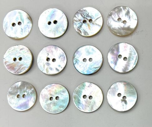 Premium Natural Agoya Shell Round Buttons, 2-HoleOcean Pearl Buttons Set- Suits, Dreses (Natural Iridescent Pearly, 6 Pcs 3/4'' 2 Hole) in Kuwait