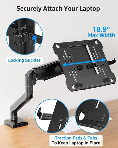 MOUNTUP Laptop Stand for Desk, 2-in-1 Monitor Mount with Laptop Tray Holds up to 19.8lbs, Adjustable Laptops Arm Mount for Max 17" Notebook & 32" Monitor, Laptops Desk Arm with Clamp/Grommet in Saudi Arabia