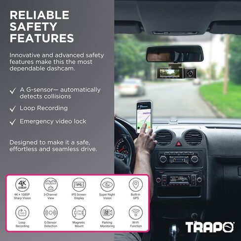 i-Sight S650 Dash Cam Front and Rear for Cars. Dash Camera for Cars with 60fps, 2K Dashcam, Built-in GPS, Wi-Fi, Lane Departure Alert, Voice Control, Parking Mode & G-Sensor in Saudi Arabia