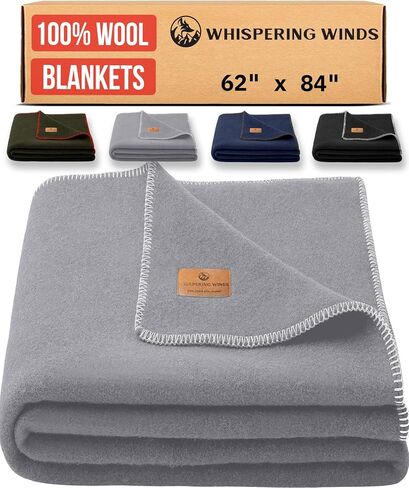 Whispering Winds 100% Wool Blanket, 60"x 84", Large Virgin Wool Throw, Thick, Soft, Warm Camping Blanket, Outdoor Bushcraft, Survival - Military Green in Saudi Arabia