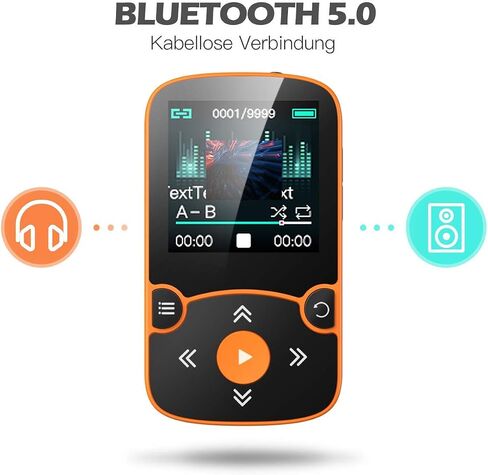 32GB MP3 Player with Clip, AGPTEK Bluetooth 5.0 Lossless Sound with FM Radio, Voice Recorder for Sport Running, Supports up to 128GB TF Card, Blue in Saudi Arabia