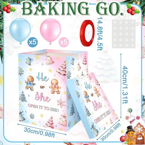 Hungdao Gender Reveal Balloon Box with Ribbon and 10 Pink and Blue Balloons Gender Reveal Games He or She Open to See for Party Decoration 12"x12"x16"(Boho Bear) in Saudi Arabia