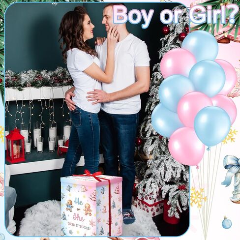 Hungdao Gender Reveal Balloon Box with Ribbon and 10 Pink and Blue Balloons Gender Reveal Games He or She Open to See for Party Decoration 12"x12"x16"(Boho Bear) in Saudi Arabia