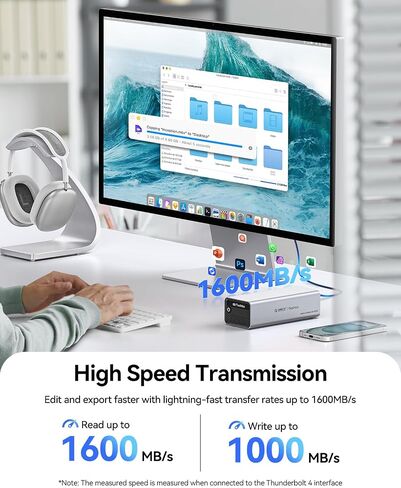ORICO FlashGo 4TB External SSD Up to 3200MB/s, Thunderbolt 4 (40Gbps), USB-C (10Gbps) External Solid State Drive, Aluminum Alloy & Built-in Fan Design for Mac mini MacBook Video Eediting - FG02 in Saudi Arabia