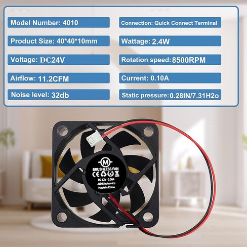 4010 3D Printer Fan DC12V 40X40X10mm Silent Brushless Cooling Fan 2 pin 6000RPM 23dB 6.8CFM Replacement for Printer,DVR(4PCS) in Kuwait