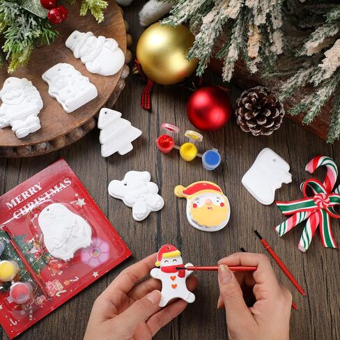 Syhood 36 Set Christmas Gingerbread Man Ceramic Painting Kit with Christmas Greeting Cards Paint Your Own Gingerbread Man Plaster Holiday Crafts Ornaments Xmas Gifts Exchange for Christmas Party Decor in Saudi Arabia