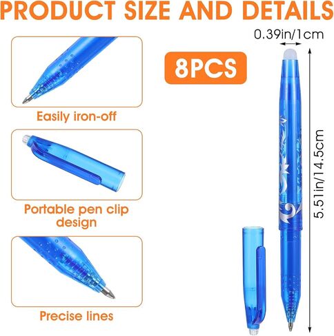 8pcs Heat Erasable Pens for Fabric, Fabric Marking Pens Fabrics Markers No Ghost Lines, Disappearing Ink for Precise Marking for Quilting Sewing Embroidery DIY Dressmaking Fabrics Tailors Chalk in Saudi Arabia