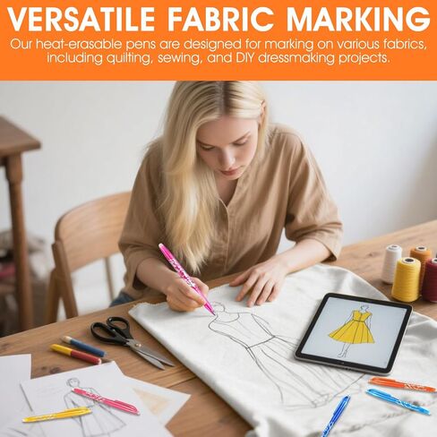 8pcs Heat Erasable Pens for Fabric, Fabric Marking Pens Fabrics Markers No Ghost Lines, Disappearing Ink for Precise Marking for Quilting Sewing Embroidery DIY Dressmaking Fabrics Tailors Chalk in Saudi Arabia