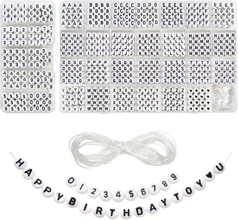 TOAOB 1940PCS Letter Beads 4x7mm Acrylic Round alphabet حبات للأساور الفضية حبات القلب مع سلسلة لصنع المجوهرات Make Friends in Kuwait