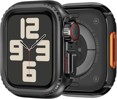 الحالات المعدنية متوافقة مع Apple Watch Series 9/8/7 45 مم ، 2 في 1 غطاء واقية من الفولاذ المقاوم للصدأ ، مصد وعرة مع إطار خلفي لـ IWatch 9/8/7 45 مم ، أسود in Kuwait