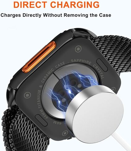 الحالات المعدنية متوافقة مع Apple Watch Series 9/8/7 45 مم ، 2 في 1 غطاء واقية من الفولاذ المقاوم للصدأ ، مصد وعرة مع إطار خلفي لـ IWatch 9/8/7 45 مم ، أسود in Kuwait