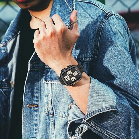 الحالات المعدنية متوافقة مع Apple Watch Series 9/8/7 45 مم ، 2 في 1 غطاء واقية من الفولاذ المقاوم للصدأ ، مصد وعرة مع إطار خلفي لـ IWatch 9/8/7 45 مم ، أسود in Kuwait