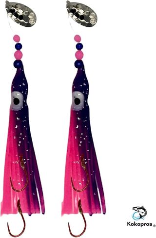 Squid Fishing Hoochies 10 Pack -Glow Fresh Water Kokanee Salmon Trolling Lures with Pre-Rigged Octopus Hooks - Spinner Blades, Synthetic Skirts Kokanee Hoochies for Salmon Fishing in Saudi Arabia