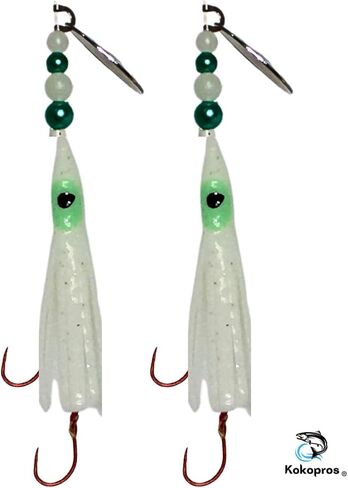 Squid Fishing Hoochies 10 Pack -Glow Fresh Water Kokanee Salmon Trolling Lures with Pre-Rigged Octopus Hooks - Spinner Blades, Synthetic Skirts Kokanee Hoochies for Salmon Fishing in Saudi Arabia