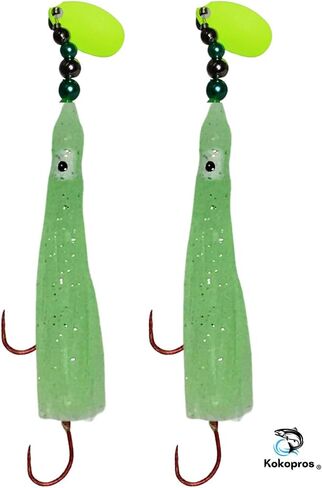 Squid Fishing Hoochies 10 Pack -Glow Fresh Water Kokanee Salmon Trolling Lures with Pre-Rigged Octopus Hooks - Spinner Blades, Synthetic Skirts Kokanee Hoochies for Salmon Fishing in Saudi Arabia