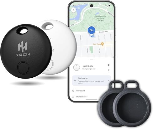 HH-Tech Bluetooth Tracker (Pack-2 Black+White) For Android Devices Works with Google Find My, Find Hub, Tracker, Item Finder, Easily Track Your Wallet, Bag, Suitcase, and More (Android only) in Saudi Arabia