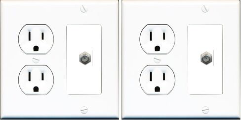 RiteAV (2 Gang Decorative) 15 Amp Round Power Outlet Coax Cable TV Wall Plate - White in Saudi Arabia