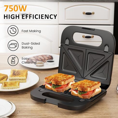 3 in 1 Electric Sandwich Maker, Panini Press Grill and Waffle Iron Set, Grill and Sandwich Press with Removable Non-Stick Plates, Indicator Lights & Cool Touch Handle, 750W, Black in Saudi Arabia
