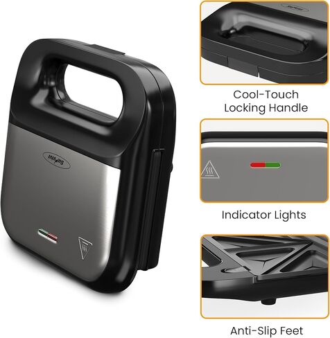 3 in 1 Electric Sandwich Maker, Panini Press Grill and Waffle Iron Set, Grill and Sandwich Press with Removable Non-Stick Plates, Indicator Lights & Cool Touch Handle, 750W, Black in Saudi Arabia