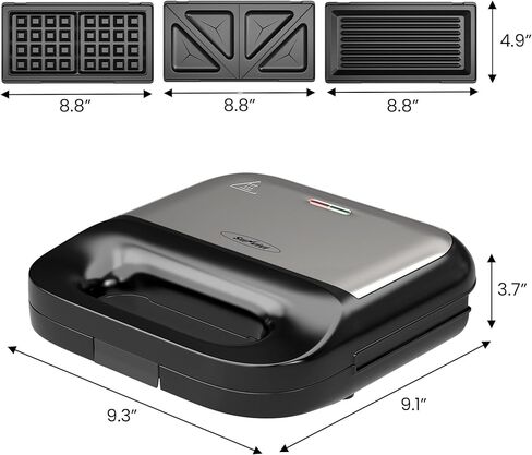 3 in 1 Electric Sandwich Maker, Panini Press Grill and Waffle Iron Set, Grill and Sandwich Press with Removable Non-Stick Plates, Indicator Lights & Cool Touch Handle, 750W, Black in Saudi Arabia