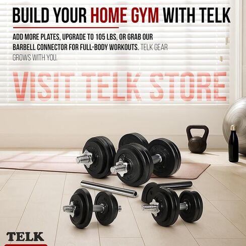 TELK – Adjustable Dumbbell Set – Home Gym Weight Set with Baked Enamel Cast Iron Plates – Space-Saving Free Weights for Strength Training in Saudi Arabia